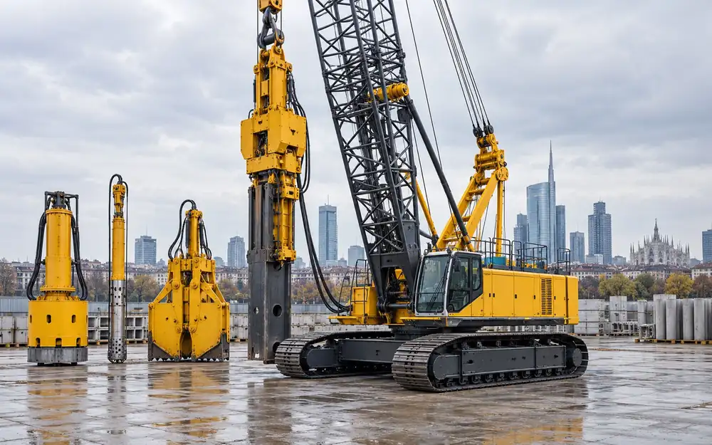 Crawler crane with piling attachment equipment image