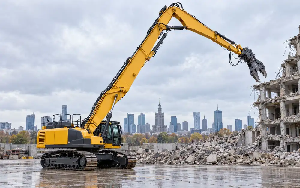 Demolition excavator with high-reach boom equipment image