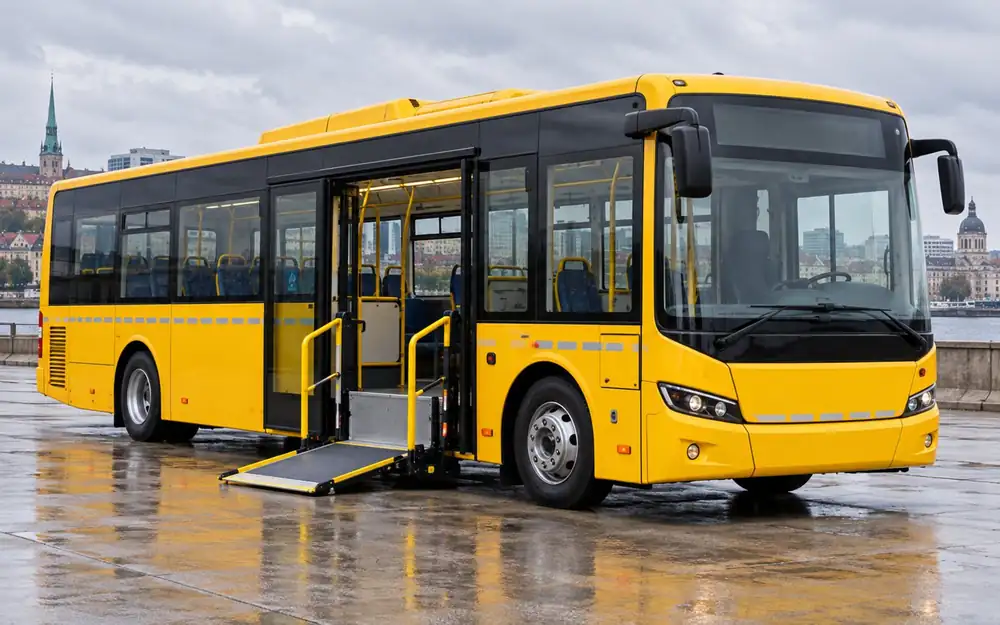 Special-needs accessible school bus with wheelchair lift equipment image
